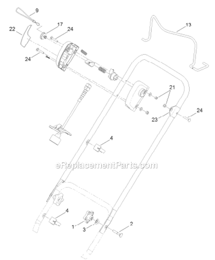 Handle Assembly Diagram and Parts List for 38371 313000001-313999999 - 2013 Lawn Boy Snow Blower